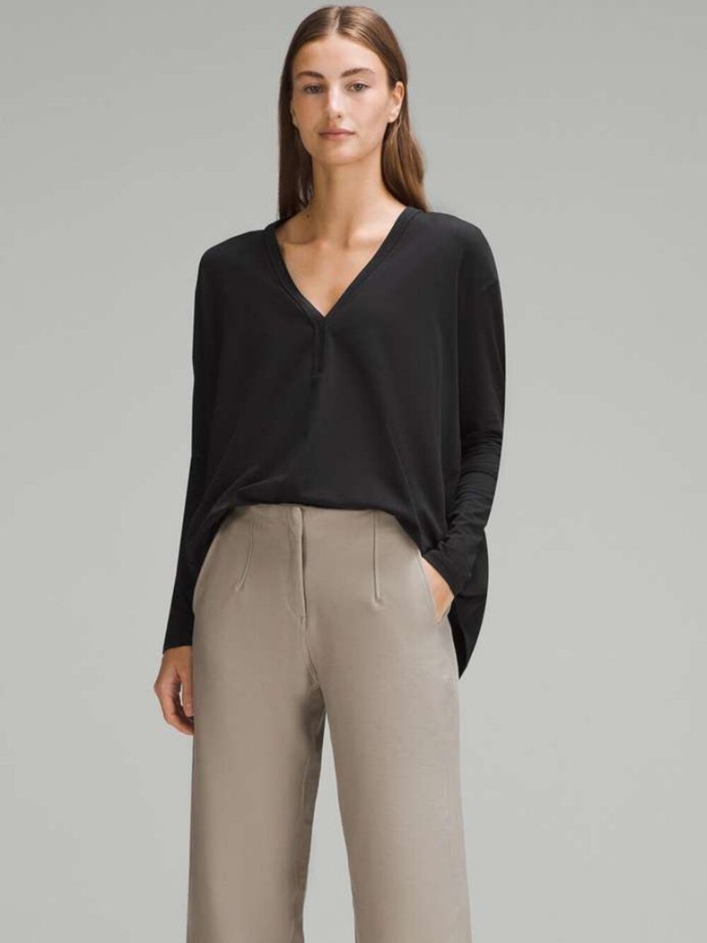 Lululemon Back In Action Pima Cotton V-Neck Long-Sleeve Shirt In Black